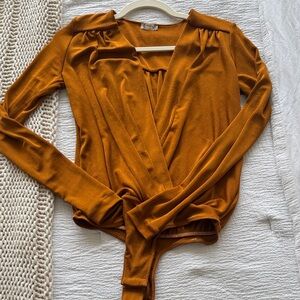 Free People Mustard Long Sleeve Bodysuit